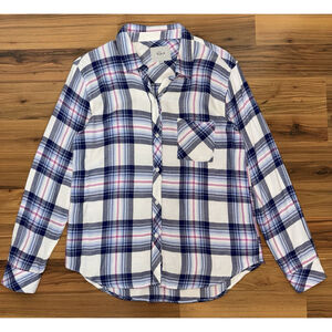 Rails Plaid Button Up Shirt Medium Rayon Coastal Preppy Soft Girl Blue Pink
